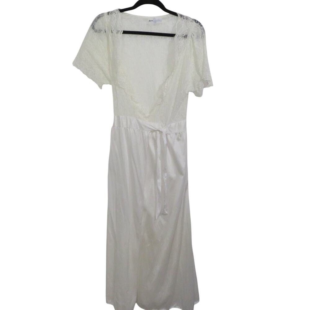 Cinema Etoile Womens Sz M Off White Long Line Nylon Wrap Dress Vintage Nightgown